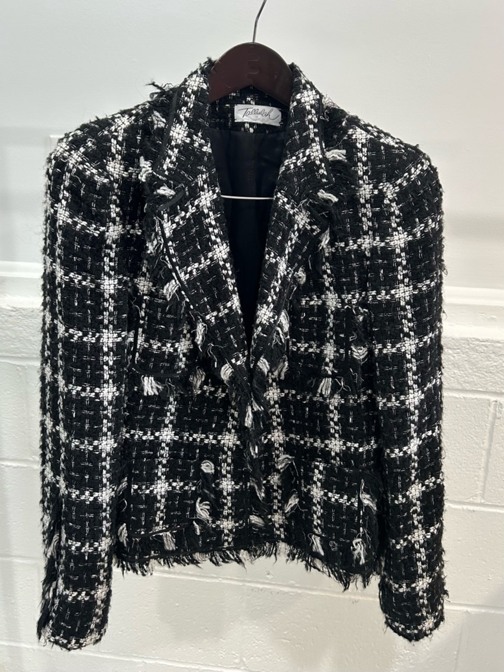 Tallulah Black & White Frayed Hem Blazer Jacket